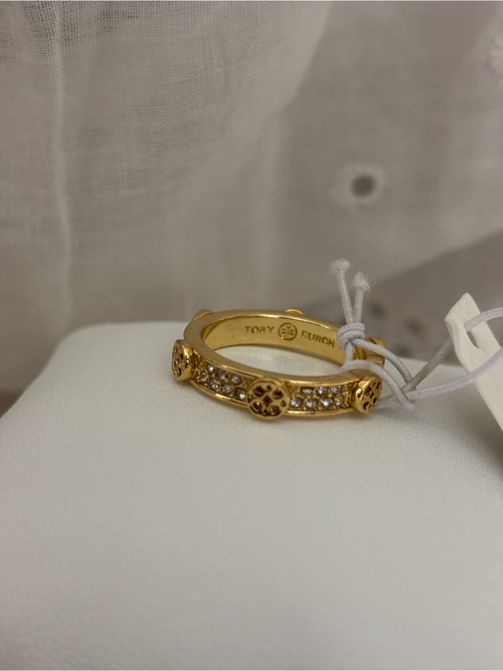 Tory Burch Miller Pavé Ring Gold-Tone Crystal Ring Size 8 NWT